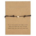 Minimalist black braided cord bracelet with polished gold heart pendant on kraft card - Heart / Black