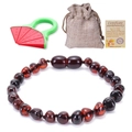 Natural Baltic amber baby teething bracelet with watermelon teether and certificate - Blood Amber