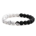 Black and white Tai Chi bead bracelet set with frosted onyx and white turquoise beads - Matte Black + White Turquoise Set