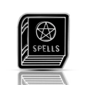 Gothic black enamel spell book brooch with silver pentagram and spells engraving - Magic Book Spells