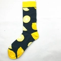 Unisex black mid-calf cotton socks with bright yellow lemon print and contrast accents - Lemon (1513C)