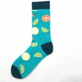 Blue cotton crew socks with vibrant tropical lemon and orange slices print for men and women - Tropical Fruit (1512C)
