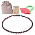 Dark Baltic amber baby necklace set with teething toy and authenticity certificate - GB Blood Amber Set (Teether + Bag + Certificate)