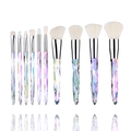 Detailed display of 10 crystal handle makeup brushes with iridescent diamond texture - 10Pcs White Handle White Bristles