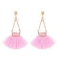 Boho lange kwastjes oorbellen met roze marmertextuur en gouden accenten - Lichtroze