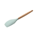 Light green silicone spatula with ergonomic wooden handle and hanging hole for kitchen use - Spatula