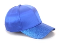 Casquette de baseball en satin bleu roi avec visière à paillettes et trou queue de cheval - Bleu