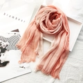 Pink and orange striped cotton linen scarf with fringe edges and wrinkled texture - Dusty Pink