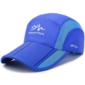 Blue quick-dry running cap with UPF 50+ protection and breathable mesh side panels - Adjustable / Sapphire Blue