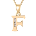 Golden letter F pendant necklace with clear zircon stones on a fine link chain - Gold-F