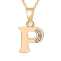 Minimalist gold-plated letter P pendant necklace with sparkling cubic zirconia stones - Gold-P