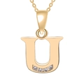 Gold-plated letter U pendant necklace with sparkling zircon stones on a fine O-chain - Gold-U