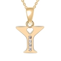 Golden letter Y pendant necklace with four cubic zirconia stones and thin chain - Gold-Y