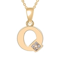 Golden letter Q pendant necklace with small sparkling diamond accents on polished metal - Gold-Q