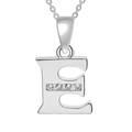 Polished silver letter E pendant necklace with sparkling crystal accents for women - Silver-E