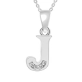 Silver letter J pendant necklace with sparkling cubic zirconia on a cable chain - Silver-J