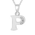 Silver letter P necklace pendant with crystal zircon inlay on a delicate cable chain - Silver-P