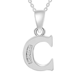 Elegant silver-toned letter C necklace featuring sparkling zircons and a fine link chain - Silver-C