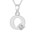 Silver-plated letter Q pendant necklace with micro-pave cubic zirconia on chain - Silver-Q