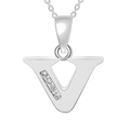 Minimalist silver V letter pendant necklace featuring four sparkling zircon stones - Silver-V