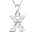 Silver letter X pendant necklace with four sparkling crystals on a fine chain - Silver-X