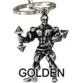 Muscular bodybuilder keychain with dumbbells in antique gold finish for fitness fans - Dumbbell Holder Figure (kc031g)