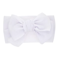 Elastic white baby headband with a large waffle texture bow for newborns and infants - White