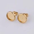 Pair of gold-plated stainless steel round earring stud bases for DIY jewelry making - Size 7 Inner Diameter 12mm / Water Plated Gold