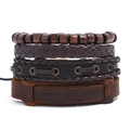 Set de 4 bracelets vintage pour homme en cuir marron avec perles en bois et tressage - Set de 4 pièces