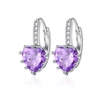 Elegant silver hoop earring featuring a purple heart-shaped zircon and pave accents - Purple