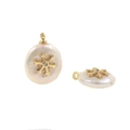Baroque button pearl pendant with micro-set snowflake zircon detail in gold-tone plating - No.12 Snowflake Pearl