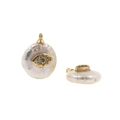 Elegant baroque pearl button pendants with gold evil eye and blue gemstone inlay - No.3 Evil Eye Pearl