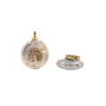 Macro view of baroque pearl pendant featuring a gold horseshoe with micro-inlaid stones - No.5 Horseshoe Pearl