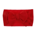 Close-up of a bright red baby headband with a large bow and soft waffle texture - Pre-tied Bow / Red