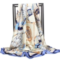 Élégant foulard en soie 90x90cm avec motifs nautiques d'ancre et de boussole sur fond blanc - bestselling / 90*90cm / Style Nautique Bleu