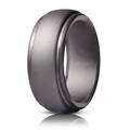 Men's wide silicone sport ring in matte dark grey finish with grooved line design - Dark Gray