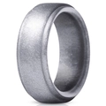 Men's matte silver grey silicone sports ring with beveled edges and sandblasted texture - US 7 / Silver