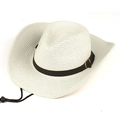 Cappello da cowboy in paglia a tesa larga pieghevole con fascia in pelle e sottogola estivo - 57-59cm / crema