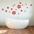 Stickers muraux fleurs 3D en acrylique rouge avec effet miroir pour salon et chambre - Rouge