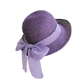 Deep purple woven straw sun hat with elegant light purple ribbon bow decoration - Purple