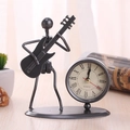 Creative vintage iron guitar player desk clock with an analog Roman numeral dial - C68 Guitar Clock