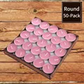 Set of 50 pink round tea light candles in aluminum cases on a wooden background - Pink