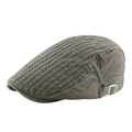 Army green vintage canvas newsboy cap with decorative top stitching and adjustable metal buckle - Adjustable / Army Green
