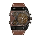 Oulm 9315 multi-timezone watch with brown leather strap and large black case - Coffee