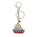 Porte-clés nautique en métal avec charm de voilier coloré et fermoir pivotant argenté - Voilier 2