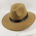 Chapeau fedora classique en feutre de laine camel avec large bord et ruban de satin noir - 58 Taille Unique / Chameau