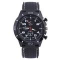 Sporty black silicone men's watch with white stitching and multi-dial racing design - White Stitching