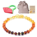 Baltic natural amber baby bracelet with watermelon teether, pouch and certificate - Rainbow Amber