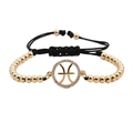 Adjustable Pisces zodiac bracelet with gold copper beads and cubic zirconia inlay - Pisces