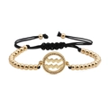Gold Aquarius zodiac bracelet with cubic zirconia and black woven adjustable cord - Aquarius